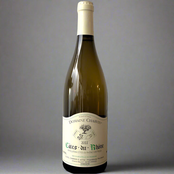 Organic Rhône white from Domaine Charvin. 2023 vintage with white peach, jasmine & mineral notes. Native yeast, no sulfur, unfiltered. 13% ABV.