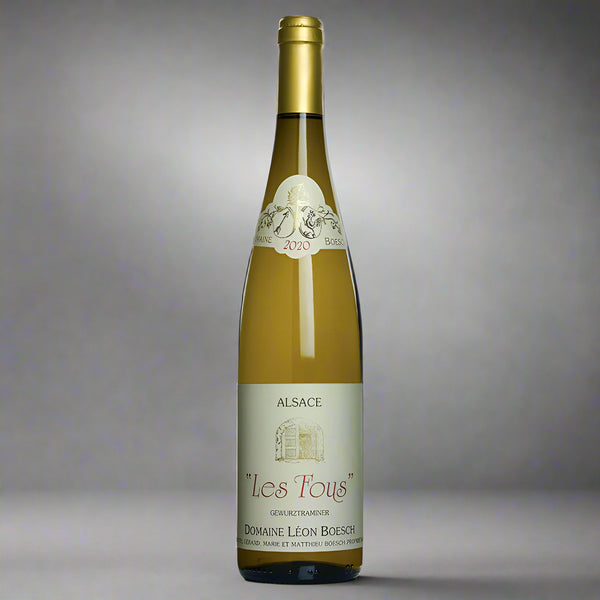 Leon Boesch Les Fou 2023: Organic Gewurztraminer from Alsace. Lychee, spice, mineral. Wild-yeast, unfined, unfiltered. Pure, biodynamic expression.