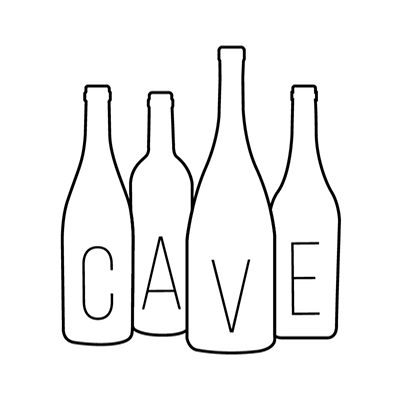 Outline of wine bottles spelling out 'CAVE' on a white background