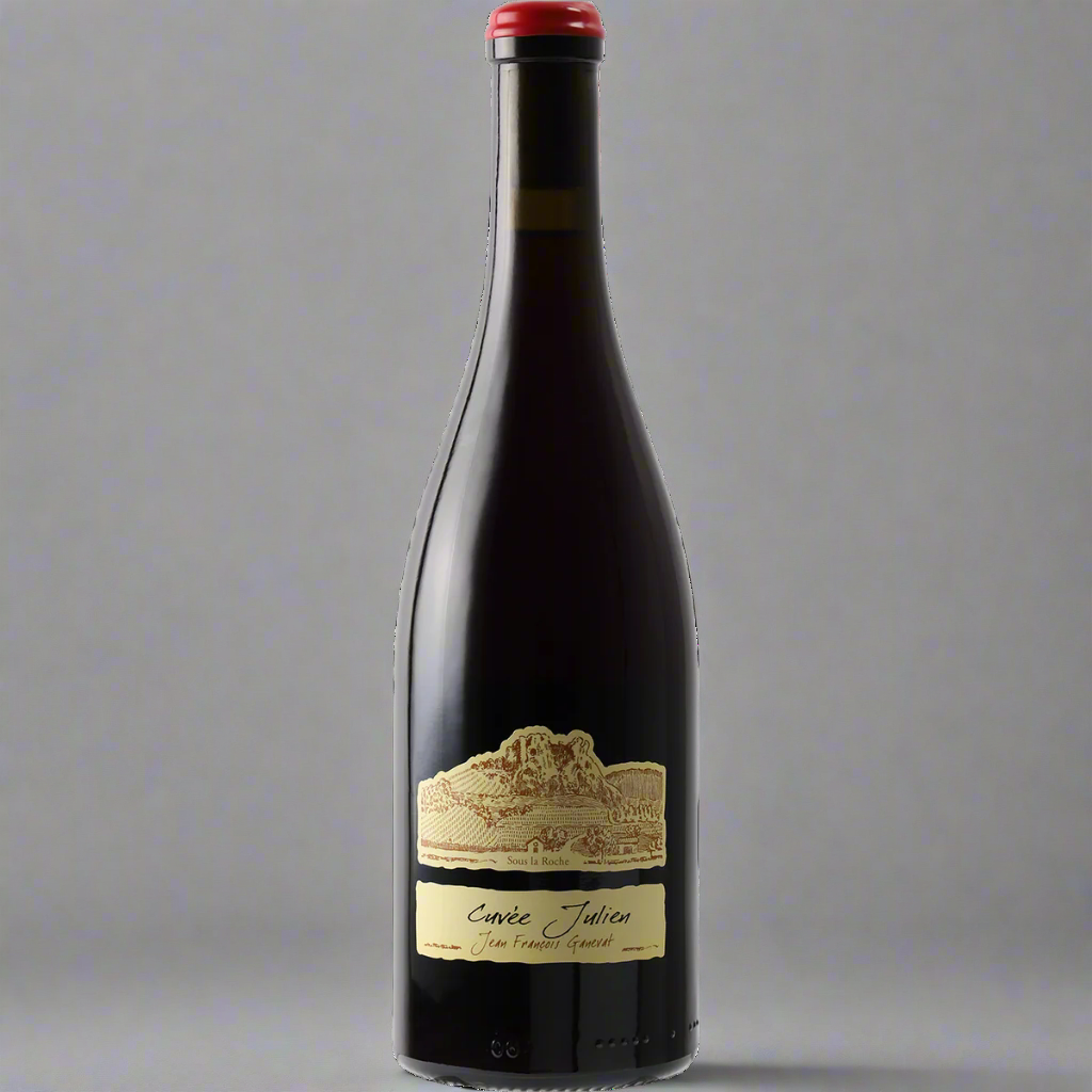 Elegant Jura Pinot Noir from Jean-François Ganevat. Biodynamic, whole-cluster fermented, with red berries, floral notes, and a spiced, mineral finish.