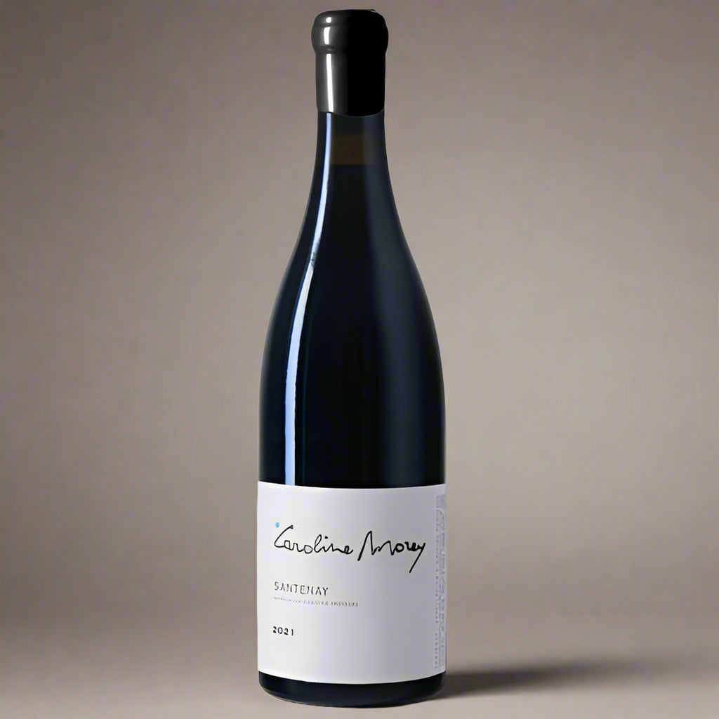 Organic Santenay Pinot Noir by Caroline Morey. Hand-harvested, native yeast, no SO₂ until bottling. Pure fruit, fine tannins, elegant finish.
